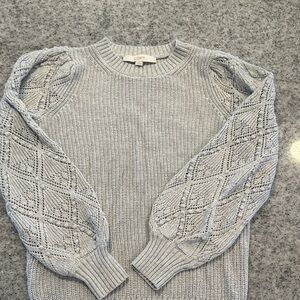 LOFT Women's Light Gray Sweater with Textured Sleeves